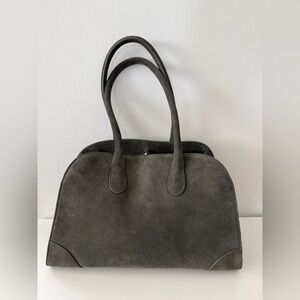 COS Small Studio Suede Leather Shoulder Bag Tote Handbag, Gray